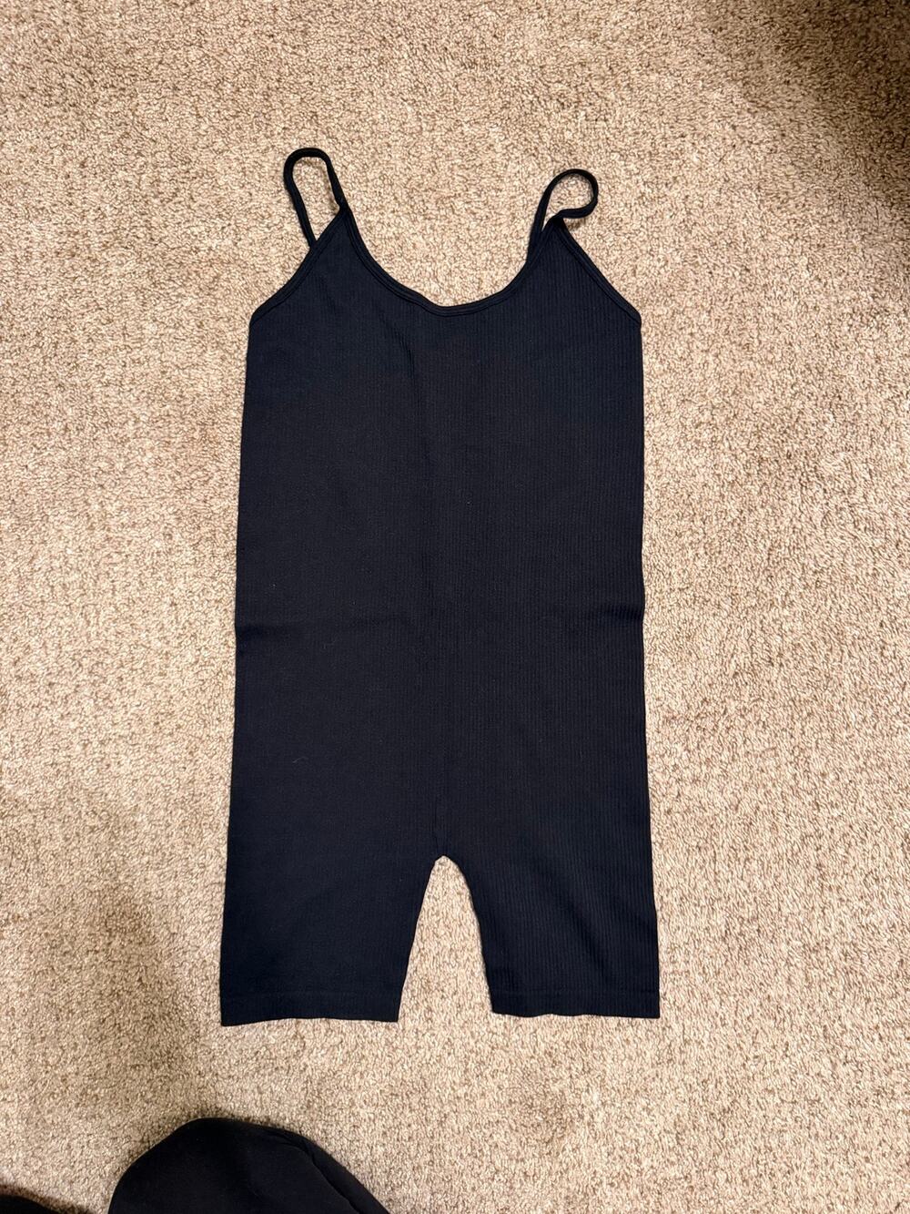 Mono B Black Ribbed Seamless Cami Biker Short Romper S/M NWOT